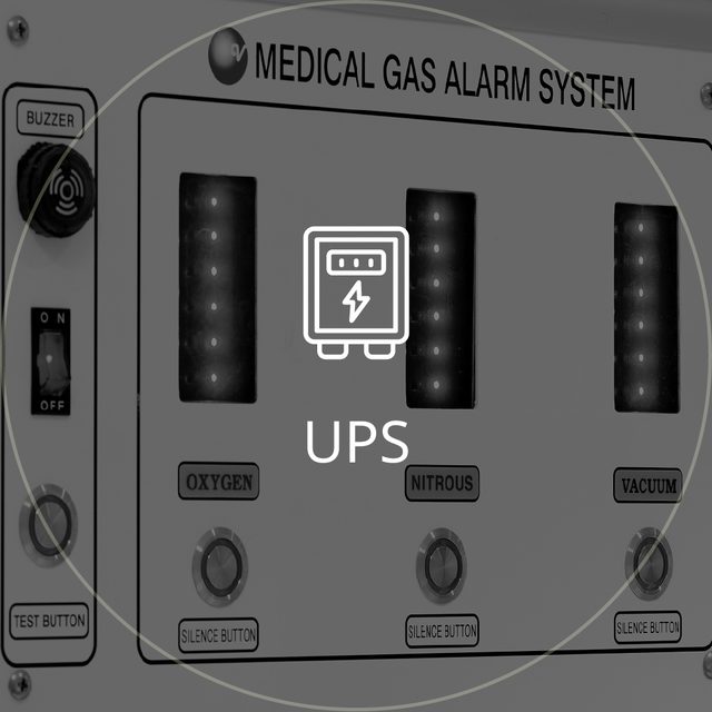 UPS: 医療ガス警報システムパネルを背景にしたアイコン